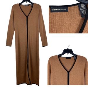 Valerie Stevens 100% Wool Maxi Knit Sweater Dress Brown Sz M Pure New Woolmark